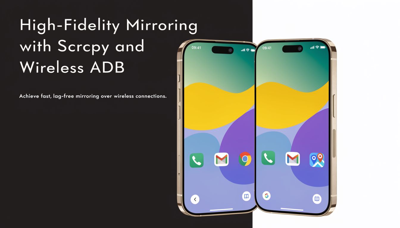 Two smartphones side by side displaying screen mirroring technology for high-fidelity wireless Android display streaming.