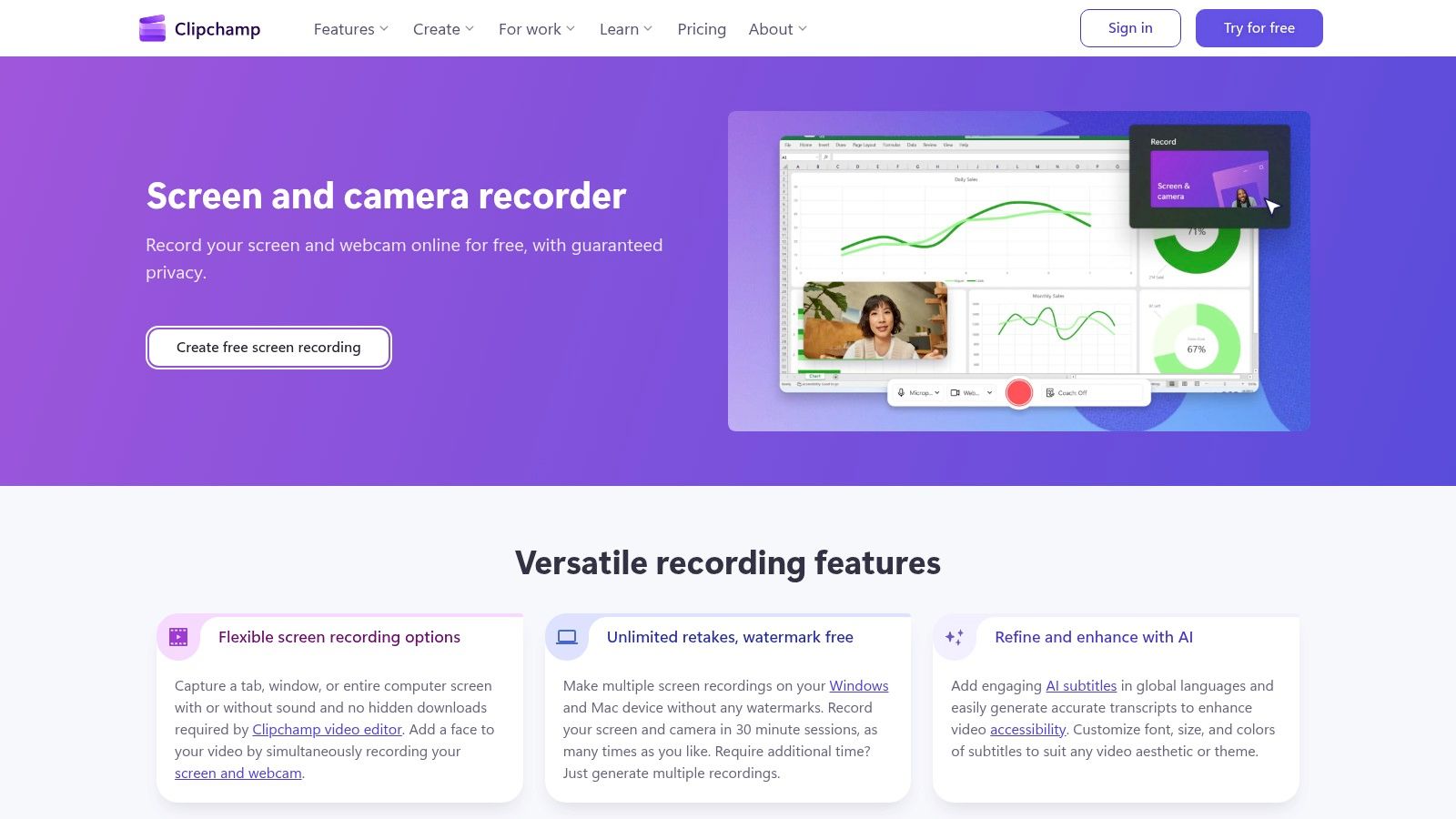 Clipchamp (Microsoft) – Web recorder/editor