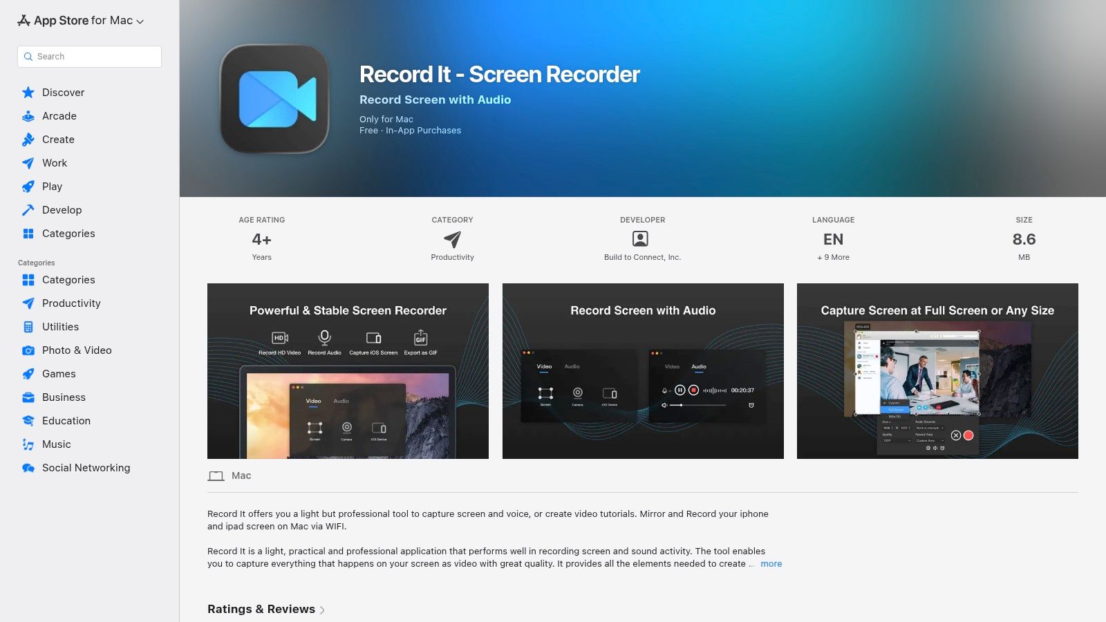 Record It – Screen Recorder (Mac App Store)