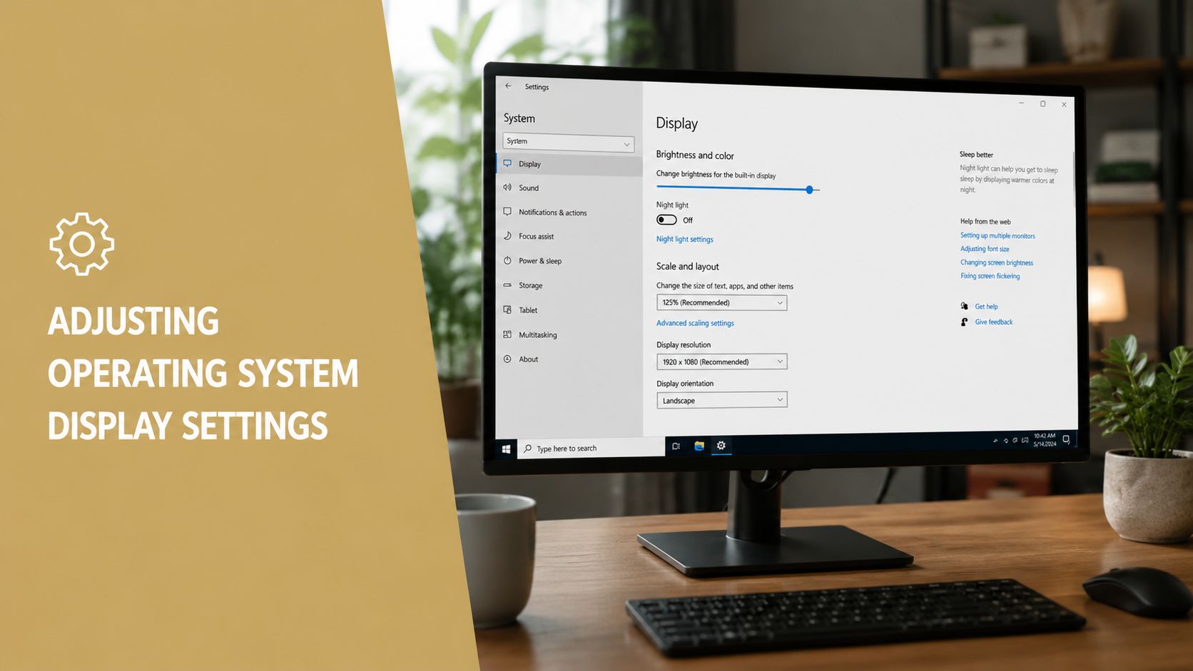 A computer monitor displaying Windows 10 display settings used for adjusting screen resolution and scaling options.