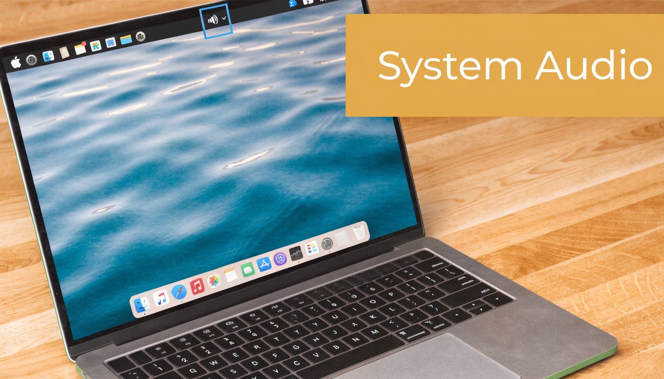 A laptop screen showing macOS system audio settings with a highlighted volume control icon.