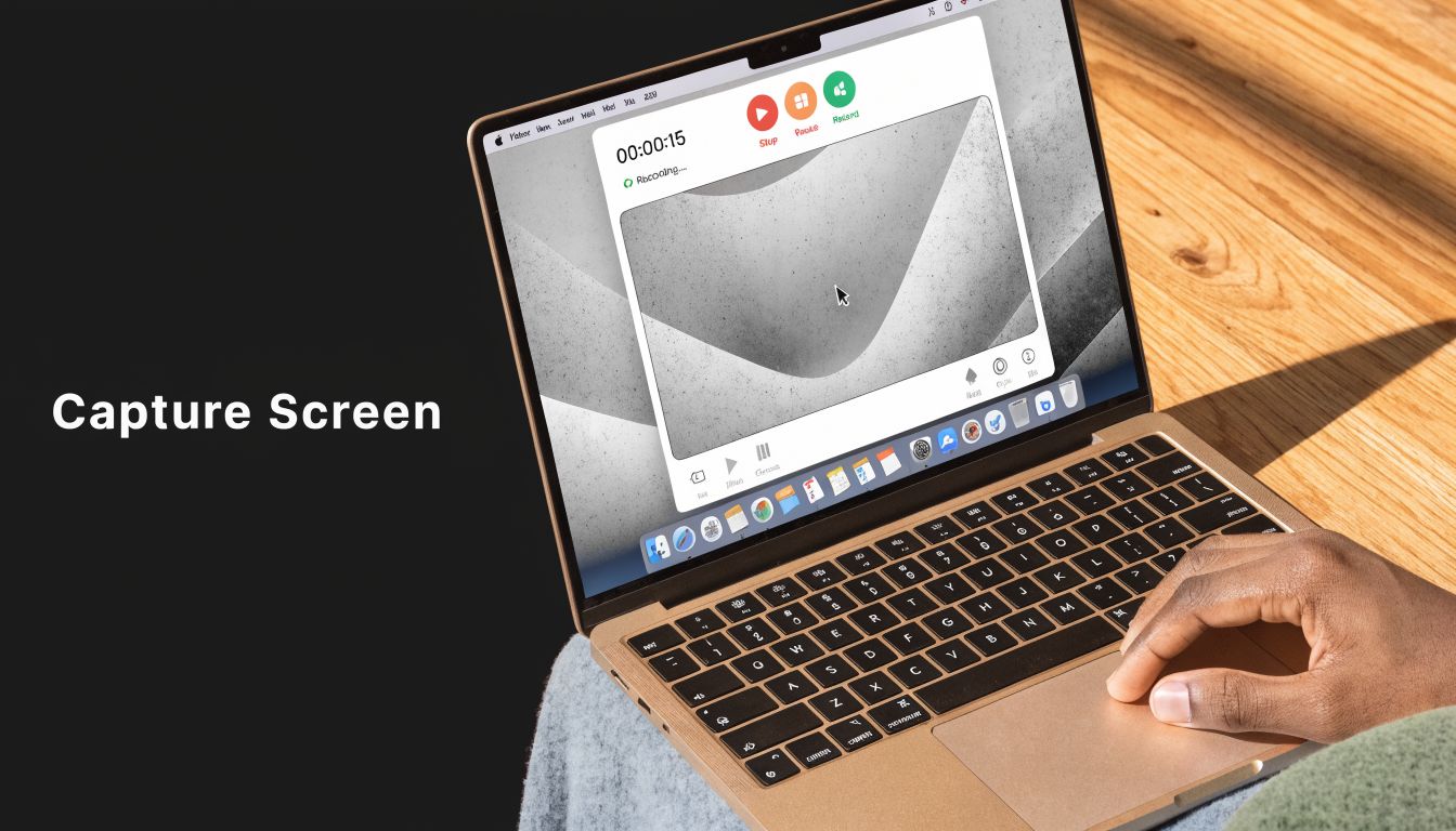 A person using a laptop to record their screen for a digital presentation or tutorial.